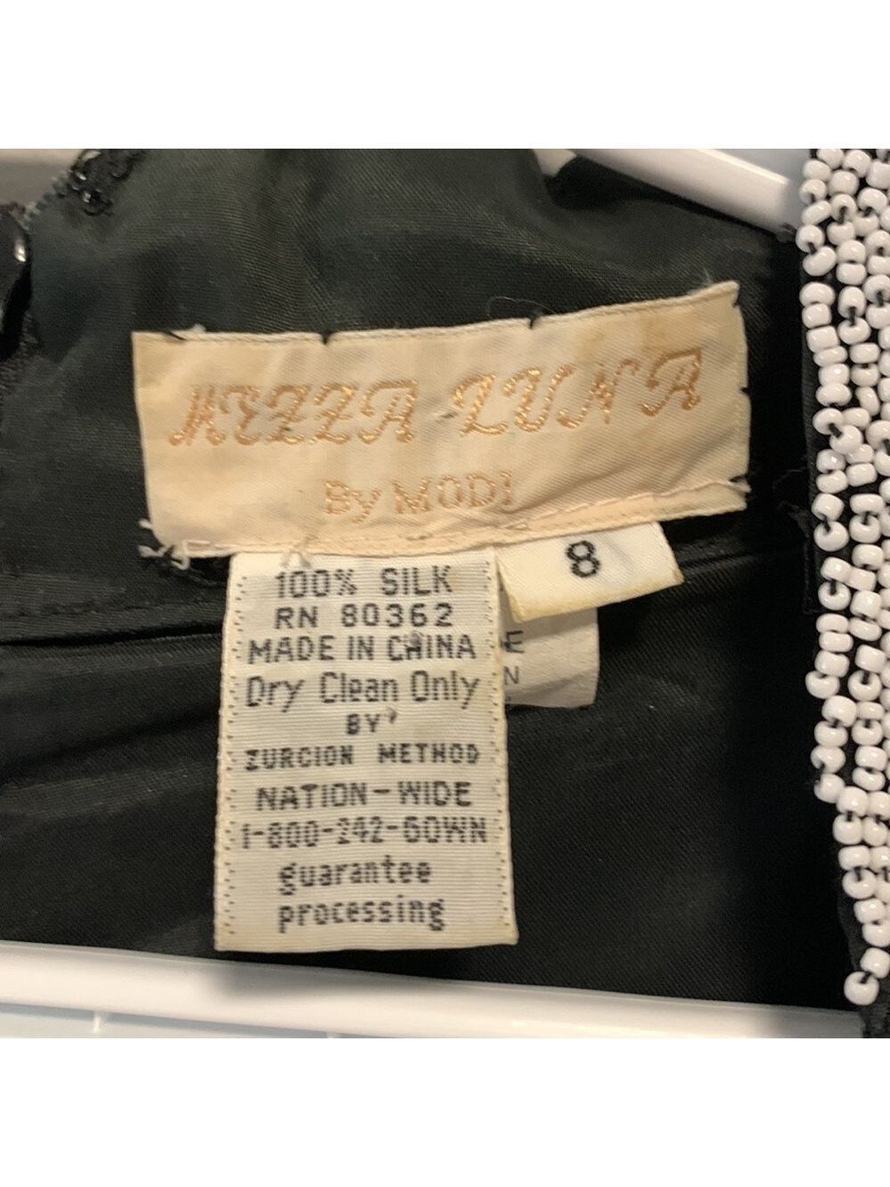 Mezza Luna Vintage Silk Beaded Black White Party Cocktail Evening Dress Size 8 - Picture 3 of 15